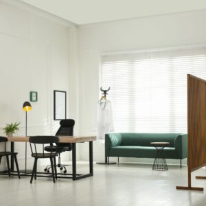 room with a couch and table